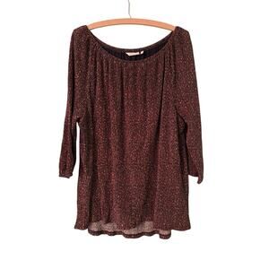 Soft Surroundings XL Black Brown Gold Metallic 3/4 Sleeve Blouse 21” PTP 25” Len